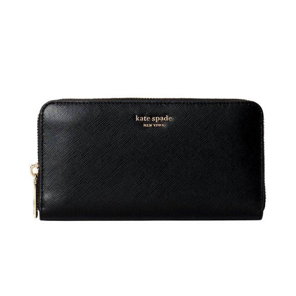 New Kate Spade Spencer Saffiano Leather Zip Around Continental Wallet Black - Picture 1 of 3